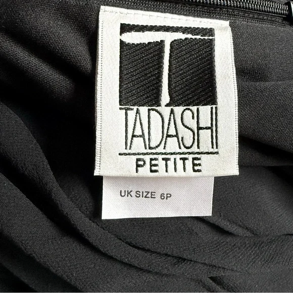 TADASHI S Petite Black Chiffon Pin Tucked Hi Lo Ruched Cocktail Party Dress - Picture 8 of 15